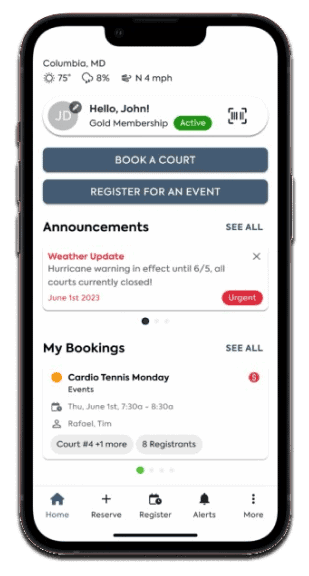 Crush Yard’s published court-booking app preview